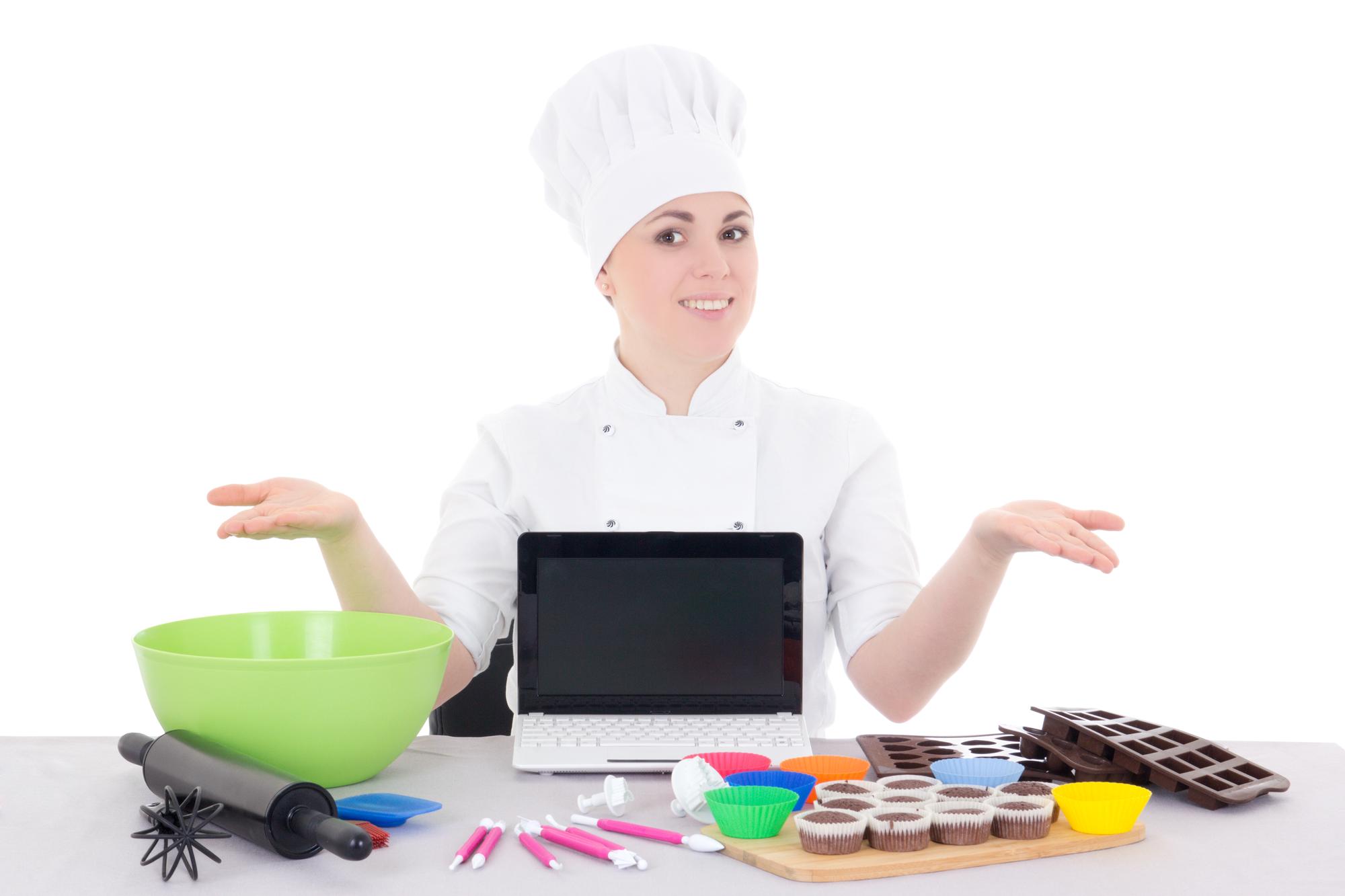 Instructor speaking in kitchen studio during online lesson